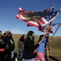 People outside protesting