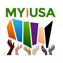 Logo saying MyProjectUSA and hands of different colors