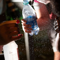 Giving water to protester