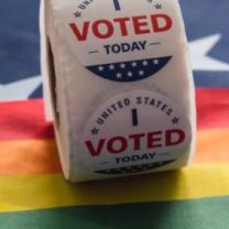 Rainbow flag with I voted today sticker