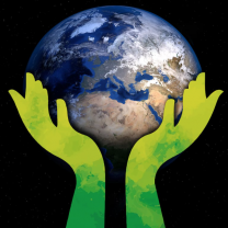 Two hands holding the Earth