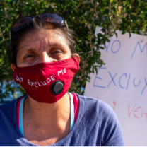 Woman wearing red mask