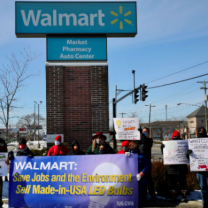 People protesting in front of WalMart
