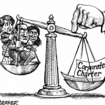 Cartoon of a justice scale 