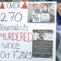 SIgn daying over 270 journalists killed since Oct 7, 2023