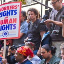 Protest sign Worker's rights are human rights