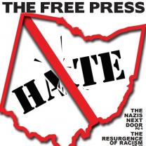 Red border state of Ohio image with word hate inside and line through it like a "no" sign and the words Free Press on top