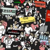 Collage of people at rallies