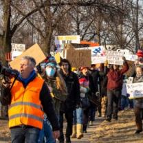People marching outside