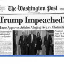 Newspaper headline for Washington Post saying Trump Impeached
