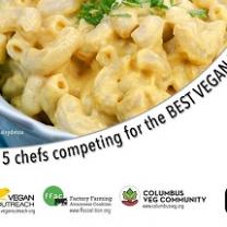 Photo of mac and cheese with words Five Chefs Compete for the BEST Vegan