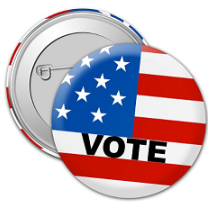 Label button that says VOTE with a flag