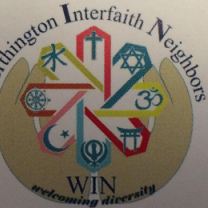 Worhtington Interfatih Neighbors logo - round circle with symbols inside and the name of the groups and words Welcoming Diversity