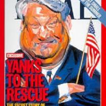 Time magazine cover with heavy white haired man holding American flag and words Yanks to the rescue