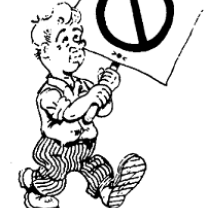 Man marching holding a sign with a "no" symbol