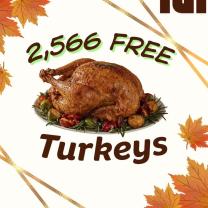 Roasted turkey and it says 2566 free turkeys