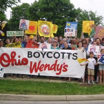 Protest outside Wendy's headquarters during the company's 2016 shareholder meeting