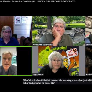Shows some of the featured guests with host in zoom
