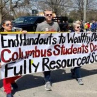 Banner about Columbus students needing resources