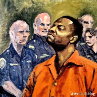 Black man surrounded by white cops