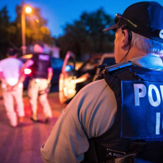 ICE agent and people being arrested