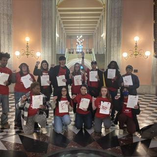 Students posing in the hall