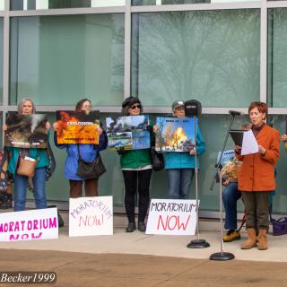 People protesting outside