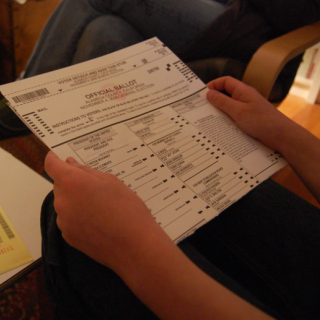 Person looking at ballot