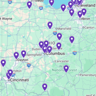 Ohio map with purple dots