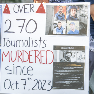 SIgn daying over 270 journalists killed since Oct 7, 2023
