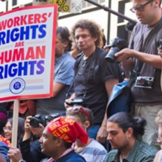 Protest sign Worker's rights are human rights