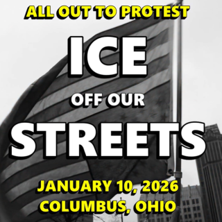 ICE off our streets in front of upside down US flag