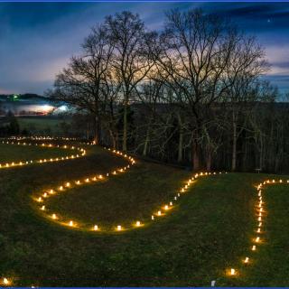 Lights lining the serpent mound