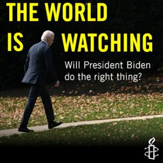 The World is watching - will Biden do the right thing and him walking up a path outside