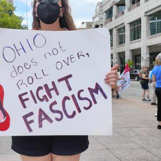 Sign saying Ohio does not roll over Fight Fascism