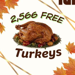 Roasted turkey and it says 2566 free turkeys